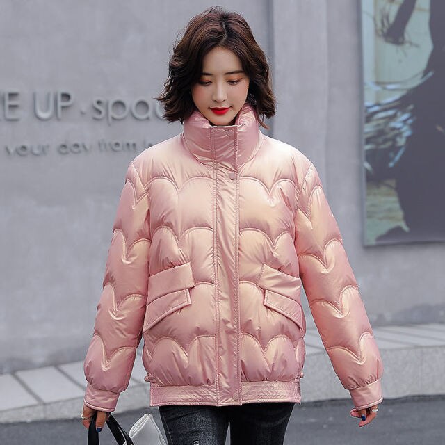 Cotton Padded Jacket Women Winter Bright Outerwear & Coats Solid Zip Up Thick Oversize Jackets for Women