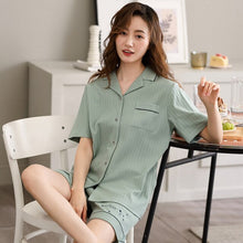 Load image into Gallery viewer, Cotton Pajama Set Female Pure Colour Pijamas Mujer Short Sleeve T-Shirt and Shorts Ladies&#39; Pyjamas Summer Sleepwear Home Clothes