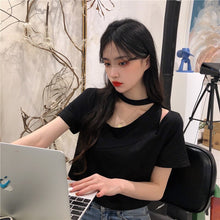 Load image into Gallery viewer, Cotton Summer New Hollow-out Design Sense Niche Short-Sleeved T-shirt Female Western Top Plus Size Streetwear Korean Clothes