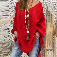 Load image into Gallery viewer, Cotton Womens Tops And Blouses Plus Size Long Sleeve V Neck Female Tunic Beach Shirts Casual Puff Sleeve