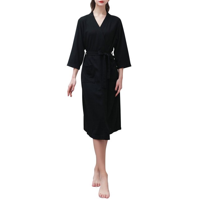 Couple Bathrobe Comfortable Leisure Wear Waist Belt Soft Waffle Lightweight Sleepwear Casual Loose Loungewear Homewear
