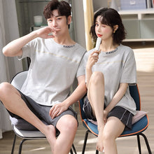 Load image into Gallery viewer, Couples Cotton Pajamas Sets for Women 2021 Summer Letter Pyjama Men Sleepwear Homewear Lounge Clothing Female pijamas