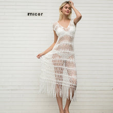 Load image into Gallery viewer, Crochet Dress Cover Up Summer 2021 Sexy Bathing Suits Beachwear Crochet White  Knitted Coverup Kaftan Beach Sarongs Women