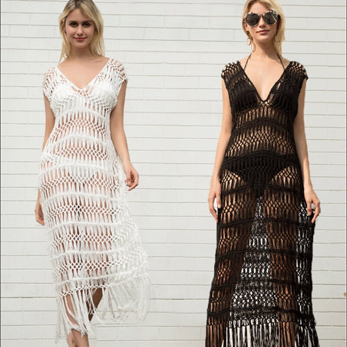Crochet Dress Cover Up Summer 2021 Sexy Bathing Suits Beachwear Crochet White  Knitted Coverup Kaftan Beach Sarongs Women