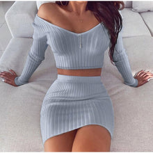 Load image into Gallery viewer, Cropped Top And Skirts Women&#39;s Sets Knitted Two Piece Women&#39;s Suit 2021 Summer Two Piece Set Fashion Casual Female SetS 2 Pcs
