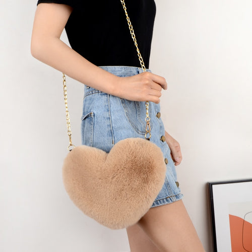 Crossbody Bags for Women Rex Rabbit Fur Love Bag Peach Heart Bag Chain Bag Fashion Shoulder Cross-chain Female Bag