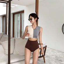 Load image into Gallery viewer, Cut Out One Piece Swimsuit Solid Patchwork Swimwear Women Push Up Monokini Zipper Trikini High Neck Bathing Suit Pad Swim Suits