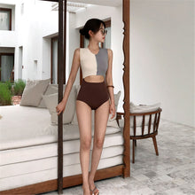 Load image into Gallery viewer, Cut Out One Piece Swimsuit Solid Patchwork Swimwear Women Push Up Monokini Zipper Trikini High Neck Bathing Suit Pad Swim Suits