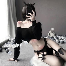 Load image into Gallery viewer, Cute Anime Cosplay Fancy Dress Erotic Lingerie with Pantie Angel and Devil Sexy Temptation V-neck Short Knit  Pajama Set