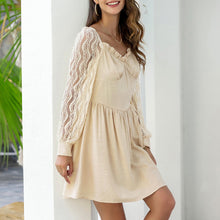 Load image into Gallery viewer, Cute Dress Women&#39;s Fashion Solid Ruffle V Neck Long Lantern Sleeve High Waist 2021 Casual Mini Dress Vestidos Female Loose Party