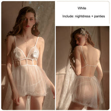 Load image into Gallery viewer, Cute Fashion Pajama Set Sexy Lingerie Perspective Tulle Nightwear Temptation Suspender Nightdress Women Sleepwear Home Clothes