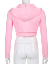 Load image into Gallery viewer, Cute Heart Printed Cropped Hoodie Women Autumn Harajuku Pink Zip Up Hooded Swearshirt Girls Cotton Soft Streetwear 2022 New