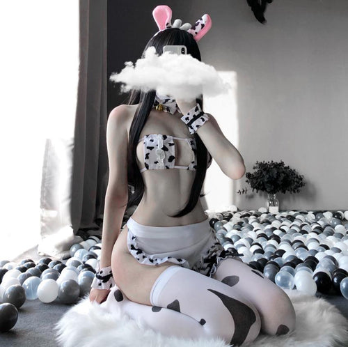 Cute Japanese Girl Sexy Tail Girlfriend Cow Maid Cosplay Sexy Costumes Bikini Swimsuit Anime Lingerie Lolita Bra and Panty Set