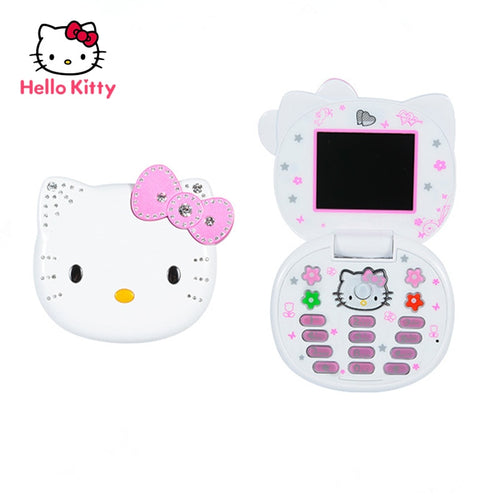 Cute Mini Girl Hello Kitty Mobile Phone Quad Band Flip Cartoon Unlocked Kids Children Dual Sim CellPhone  Gift Lanyard