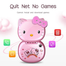 Load image into Gallery viewer, Cute Mini Girl Hello Kitty Mobile Phone Quad Band Flip Cartoon Unlocked Kids Children Dual Sim CellPhone  Gift Lanyard