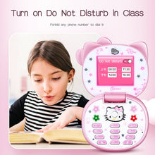 Load image into Gallery viewer, Cute Mini Girl Hello Kitty Mobile Phone Quad Band Flip Cartoon Unlocked Kids Children Dual Sim CellPhone  Gift Lanyard
