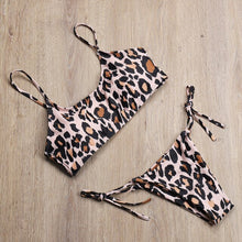 Load image into Gallery viewer, Cute Pink Bandeau Bikini Set Swimwear Sexy Women High Leg Swimsuit Tie Side Bottoms Bikini 2 Piece Bathing Suits Leopard