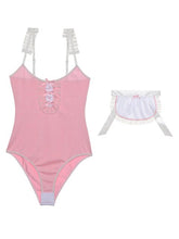 Load image into Gallery viewer, Cute Pink Maid Uniforms Sexy Lace Sling Leotard with Ruffles Aprons Women Rabbit Bunny Cosplay Costume Erotic Lingerie Outfit