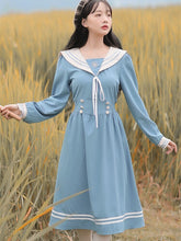 Load image into Gallery viewer, Cute Sweet Embroidered Dress Japanese Soft Girl Blue Vestidos Female Autumn Navy Collar College Style One Piece Dress Y2K Women