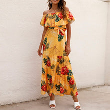 Load image into Gallery viewer, Cute Women Boho Dress Ruffle Printed Floral Leopard Off Shoulder Long Female Vestidos Loose Party High Waist Street Midi Dress