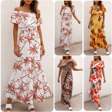 Load image into Gallery viewer, Cute Women Boho Dress Ruffle Printed Floral Leopard Off Shoulder Long Female Vestidos Loose Party High Waist Street Midi Dress