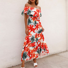 Load image into Gallery viewer, Cute Women Boho Dress Ruffle Printed Floral Leopard Off Shoulder Long Female Vestidos Loose Party High Waist Street Midi Dress
