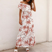 Load image into Gallery viewer, Cute Women Boho Dress Ruffle Printed Floral Leopard Off Shoulder Long Female Vestidos Loose Party High Waist Street Midi Dress