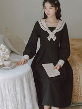 Load image into Gallery viewer, Cute and Sweet Japanese Kawaii Dress Women Fall 2021 Beaded Bowknot Cross Lace Peter pan Collar Dresses Lovely Women Clothing