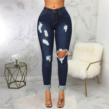 Load image into Gallery viewer, Dark Blue Women Jeans High Waist Sexy Hole Streetwear Denim Trousers High Stretch Skinny Lady Pencil Pants 2021 Summer Female
