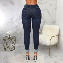 Load image into Gallery viewer, Dark Blue Women Jeans High Waist Sexy Hole Streetwear Denim Trousers High Stretch Skinny Lady Pencil Pants 2021 Summer Female