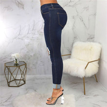 Load image into Gallery viewer, Dark Blue Women Jeans High Waist Sexy Hole Streetwear Denim Trousers High Stretch Skinny Lady Pencil Pants 2021 Summer Female