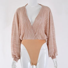 Load image into Gallery viewer, Deep V-Neck Pleated Sexy Bodysuit Women Fashion Long Sleeve Loose Women Rompers Spring Casual Bodysuit Jumpsuit 2021 Tops