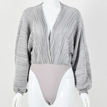 Load image into Gallery viewer, Deep V-Neck Pleated Sexy Bodysuit Women Fashion Long Sleeve Loose Women Rompers Spring Casual Bodysuit Jumpsuit 2021 Tops
