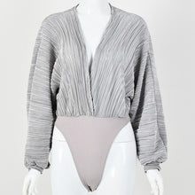 Load image into Gallery viewer, Deep V-Neck Pleated Sexy Bodysuit Women Fashion Long Sleeve Loose Women Rompers Spring Casual Bodysuit Jumpsuit 2021 Tops