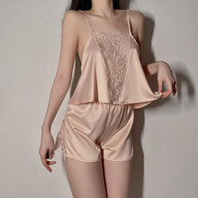 Load image into Gallery viewer, Deep V Satin Lace Plus Size Pyjamas Camisole Shorts Solid Colour Loungewear Lingerie Erotic Sexy Clothes for Women Porn