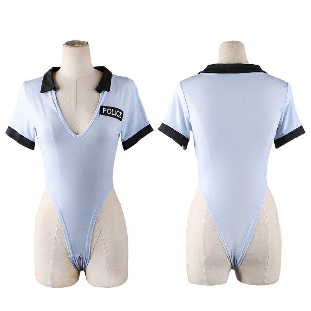 Deep V See Through Bodysuit Halloween Porn Party Cosplay Police Playsuits Sexy Cop Adult sexual Fantasy Role Play Police Costume