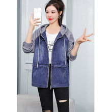 Load image into Gallery viewer, Denim Jacket Female Spring 2022 New Casual Fashion Loose Patchwork Casual Hooded Jeans Coat Top Befree Korean Fashion Outerwear