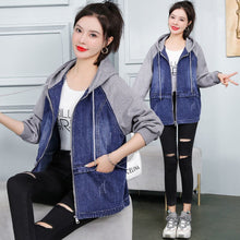 Load image into Gallery viewer, Denim Jacket Female Spring 2022 New Casual Fashion Loose Patchwork Casual Hooded Jeans Coat Top Befree Korean Fashion Outerwear