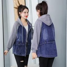 Load image into Gallery viewer, Denim Jacket Female Spring 2022 New Casual Fashion Loose Patchwork Casual Hooded Jeans Coat Top Befree Korean Fashion Outerwear