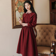 Load image into Gallery viewer, Design Sense French Niche Dresses Casual Women 2021 Autumn Long Sleeved Red Dress Temperament Retro Vestidos de fiesta