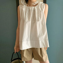 Load image into Gallery viewer, Design Sleeveless Shoulder Bow Sweet Women Blouse Simple Korean Japan Style O Neck Shirts Women Loose Elegant Soft Blusas Mujer