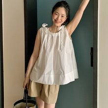 Load image into Gallery viewer, Design Sleeveless Shoulder Bow Sweet Women Blouse Simple Korean Japan Style O Neck Shirts Women Loose Elegant Soft Blusas Mujer