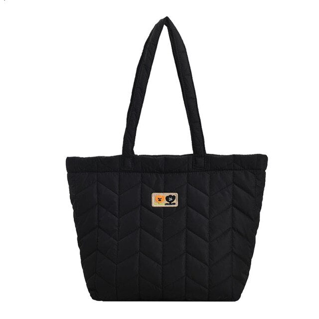 Designer Quilted Puff Big Shoulder Bag for Women 2022 New Casual High Capacity Handbag Female Space Cotton Tote Bag Winter Warm