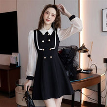 Load image into Gallery viewer, Double Breasted Long Sleeve Patchwork Party Mini Dresses Women Autumn Turndown Collar High Waist Fashion Slim Dress Female 2021