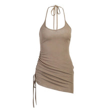 Load image into Gallery viewer, Drawstring Ruched Sexy Knit Halter Backless Mini Dress Club Party 2021 Summer Elegant Sheath Slim Dresses Bodycon Women Clothes