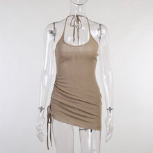 Load image into Gallery viewer, Drawstring Ruched Sexy Knit Halter Backless Mini Dress Club Party 2021 Summer Elegant Sheath Slim Dresses Bodycon Women Clothes