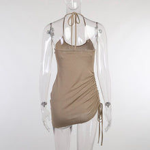 Load image into Gallery viewer, Drawstring Ruched Sexy Knit Halter Backless Mini Dress Club Party 2021 Summer Elegant Sheath Slim Dresses Bodycon Women Clothes