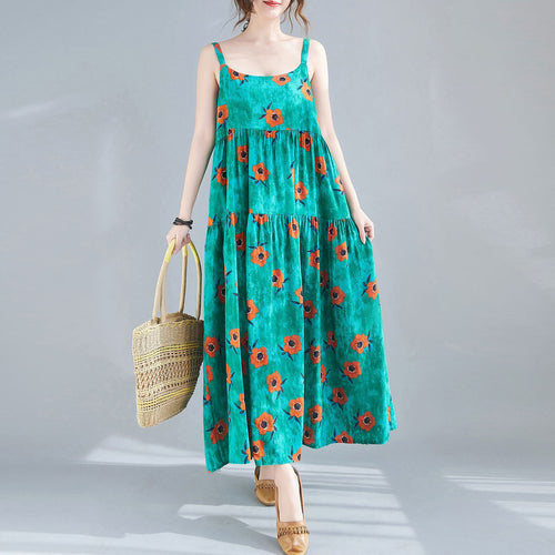 Dress 2021 Women Sleeveless Floral/Striped Print Dress Plus Size Vestido Boho Holiday Vintage Loose Summer Beach Dress Femme
