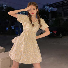 Load image into Gallery viewer, Dress Female Summer 2021 New Small Fresh and Sweet Square Neck Short-sleeved Waist Dress Fairy Dress