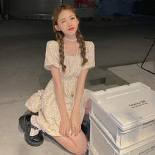Load image into Gallery viewer, Dress Female Summer 2021 New Small Fresh and Sweet Square Neck Short-sleeved Waist Dress Fairy Dress